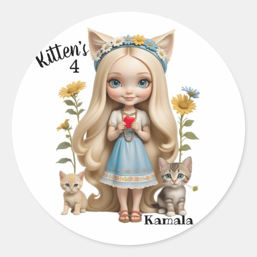 Kamala Cats Kinder aangepaste gepersonaliseerde ki Ronde Sticker (Voorkant)