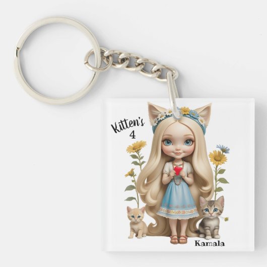Kamala Cats Kinder aangepaste gepersonaliseerde ki Sleutelhanger (voorkant)