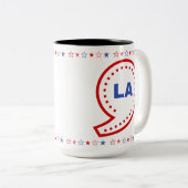Kamala, Comma La, 2024 Patriottisch Tweekleurige Koffiemok (Voorkant rechts)