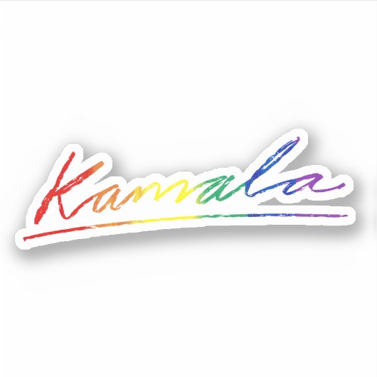 Kamala Cursive Signature Pride Rainbow Sticker (Voorkant)