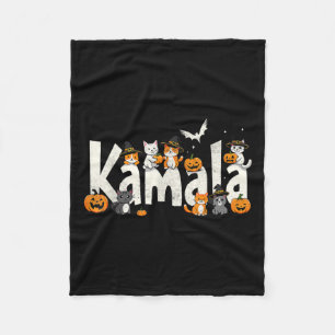 Kamala Halloween Cat Pumpkin Witch Pet Lover Kamal Fleece Deken