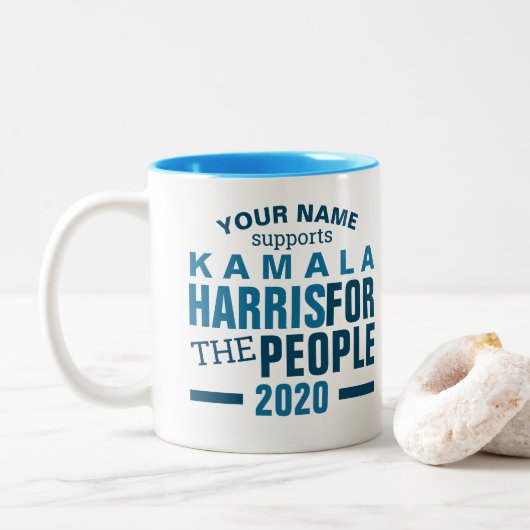 Kamala Harris 2020 Stemmen voor de campagne Tweekleurige Koffiemok (Met donut)