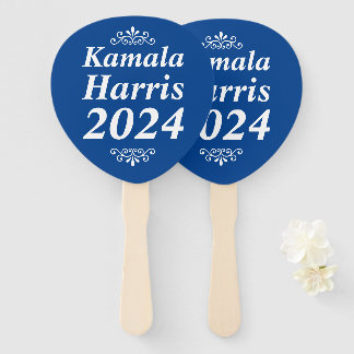 Kamala Harris 2024 Aangepaste Ornamenten Blauw Handwaaier