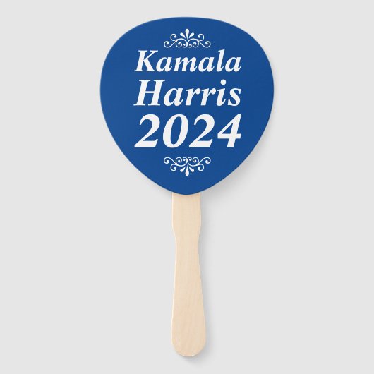 Kamala Harris 2024 Aangepaste Ornamenten Blauw Handwaaier (Achterkant)