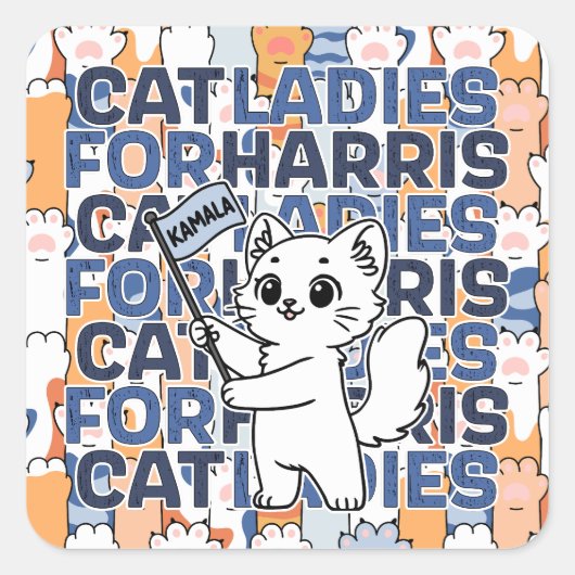 Kamala Harris 2024 Election Cat Ladies President Vierkante Sticker (Voorkant)