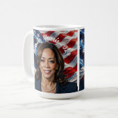 Kamala Harris 2024 en Amerikaanse vlag Koffiemok (Voorkant links)