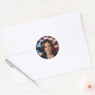 Kamala Harris 2024 en Amerikaanse vlag Ronde Sticker