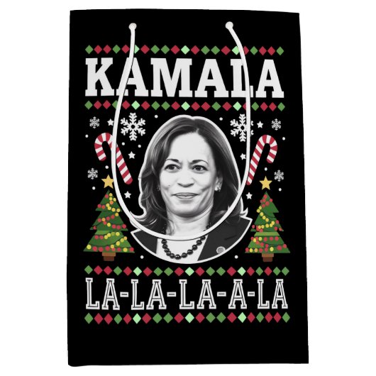 Kamala Harris 2024 Kerst Comma La Xmas Medium Cadeauzakje (Voorkant)