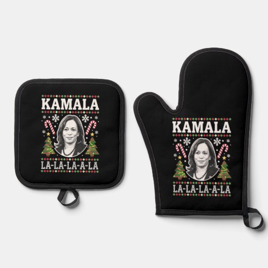 Kamala Harris 2024 Kerst Comma La Xmas Ovenwant & Pannenlap Set (Voorkant)