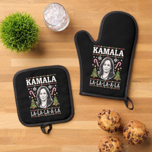 Kamala Harris 2024 Kerst Comma La Xmas Ovenwant & Pannenlap Set (Top down)
