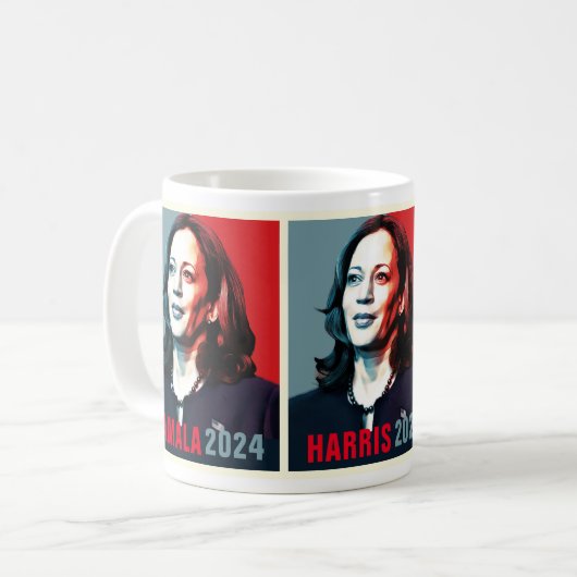 Kamala Harris 2024 Pop Kunst Triptiek Koffiemok (Voorkant links)