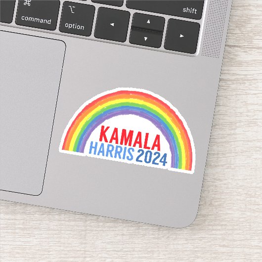 Kamala Harris 2024 Rainbow LGBTQ Laptop Sticker (Detail)