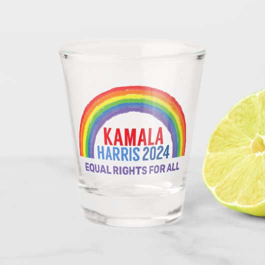 Kamala Harris 2024 Rainbow LGBTQ Rechten Shot Glas (Voorkant)