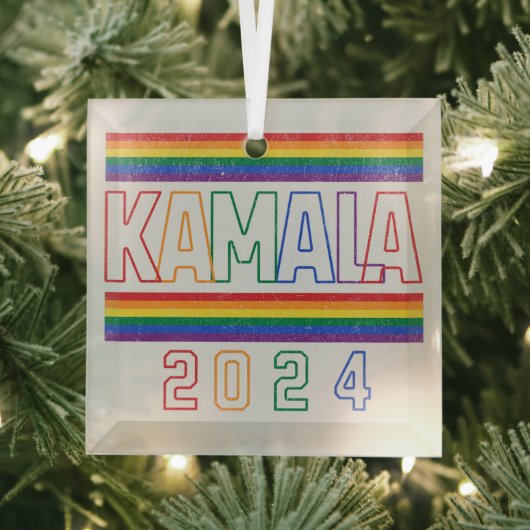 Kamala Harris 2024 Rainbow LGBTQ Retro Glas Ornament (Insitu)
