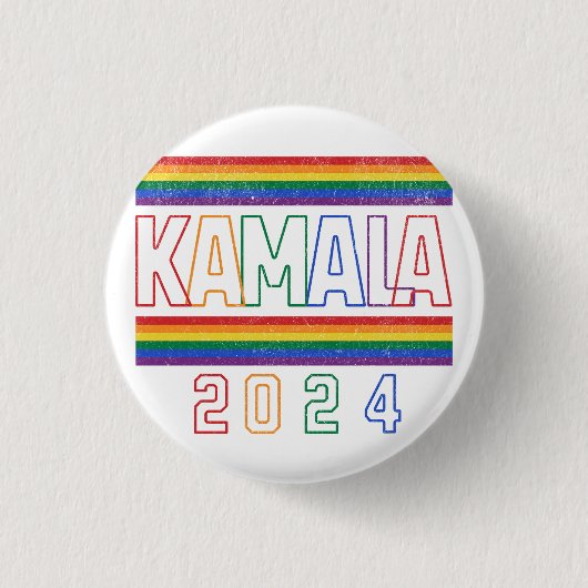 Kamala Harris 2024 Rainbow LGBTQ Retro Ronde Button 3,2 Cm (Voorkant)