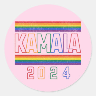 Kamala Harris 2024 Rainbow LGBTQ Retro Ronde Sticker