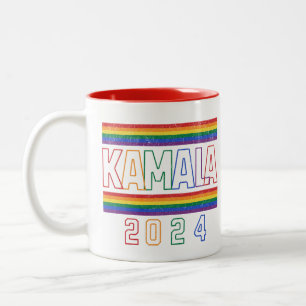 Kamala Harris 2024 Rainbow LGBTQ Retro Tweekleurige Koffiemok