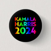 Kamala Harris 2024 regenboog typografie zwart Ronde Button 3,2 Cm (Voorkant)