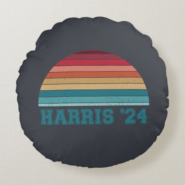 Kamala Harris 2024 Retro Sunset  Rond Kussen (Voorkant)