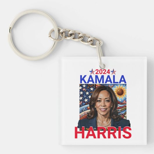 Kamala Harris 2024 rood, wit en blauw Sleutelhanger (voorkant)