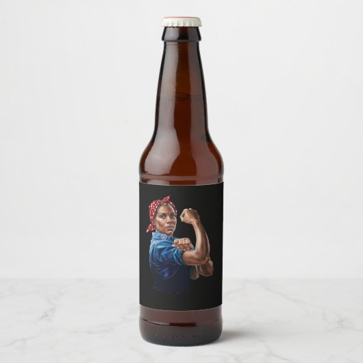 Kamala Harris 2024 Rosie De Riveter Kinderloze Kat Bier Etiket (Voorkant)