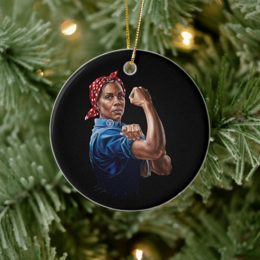 Kamala Harris 2024 Rosie De Riveter Kinderloze Kat Keramisch Ornament (Boom)