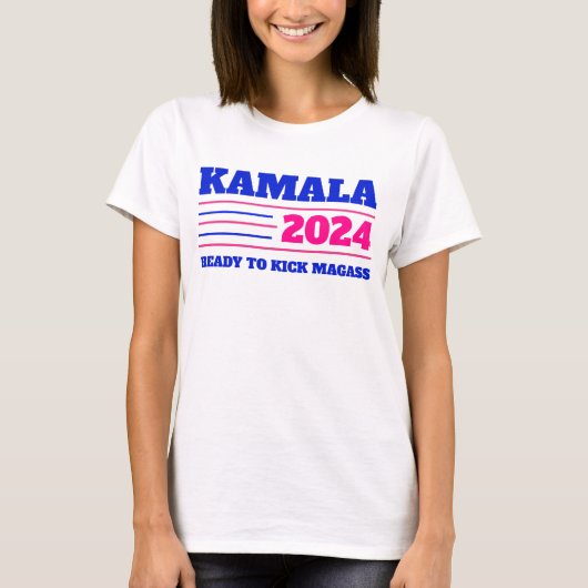 Kamala Harris 2024 roze en blauw T-shirt (Voorkant)