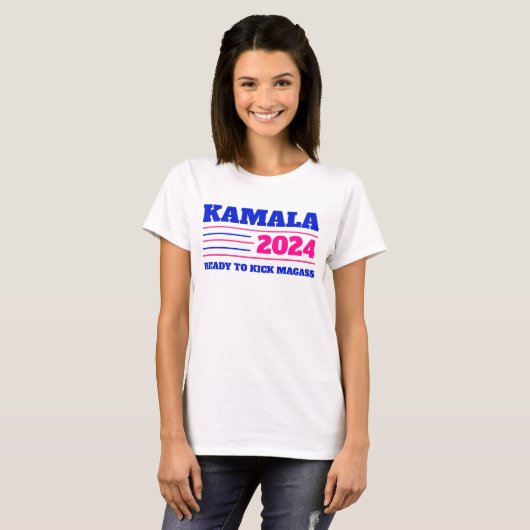 Kamala Harris 2024 roze en blauw T-shirt (Voorkant volledig)