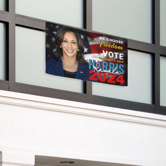 Kamala Harris 2024 Stemmen Patriottische Campagne Spandoek (Buitenkant Gebouw)