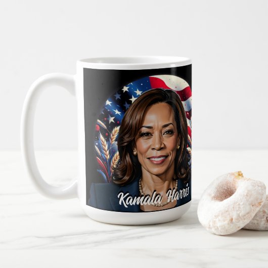 Kamala Harris 2024 Sterren en strepen Koffiemok (Met donut)