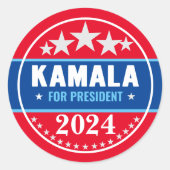 Kamala Harris 2024 voor President Ronde Sticker (Voorkant)