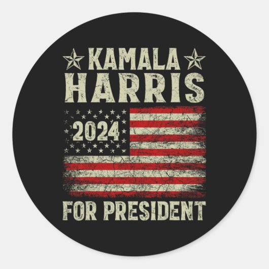 Kamala Harris 2024 voor verkiezingscampagne in Pre Ronde Sticker (Voorkant)