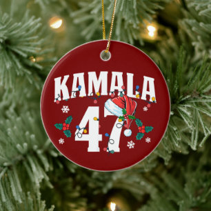 Kamala Harris 47 President Vrolijk Kerstman Keramisch Ornament