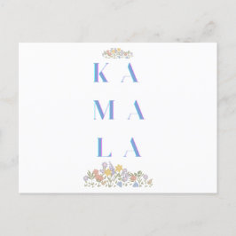 Kamala Harris. Bloemen. Wit en blauw Feestdagenkaart