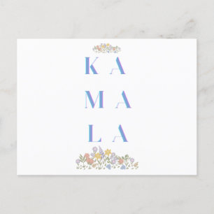 Kamala Harris. Bloemen. Wit en blauw Feestdagenkaart