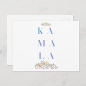 Kamala Harris. Bloemen. Wit en blauw Feestdagenkaart (Voorkant / Achterkant)