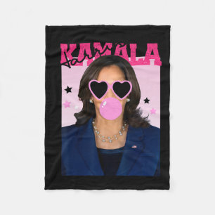 Kamala Harris Blowing Bubble Gum Pink Sungles Kama Fleece Deken