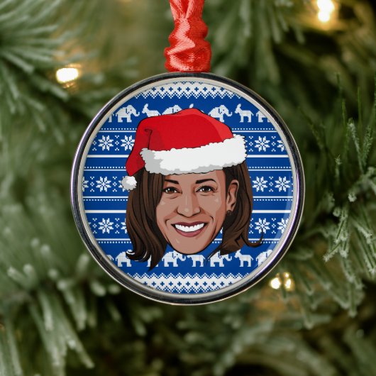 Kamala Harris Blue Holiday Ceramic Ornament (Boom)