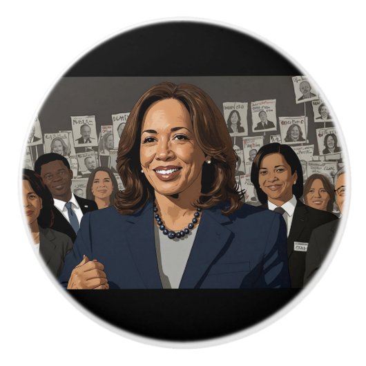 Kamala Harris Cartoon Keramische Knop (Voorkant)
