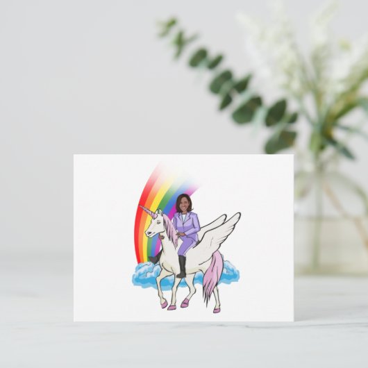 KAMALA HARRIS EENHOORN EN REGENBOOG BRIEFKAART (Staand voorkant)