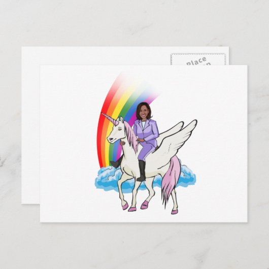 KAMALA HARRIS EENHOORN EN REGENBOOG BRIEFKAART (Voorkant / Achterkant)