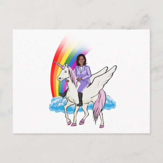 KAMALA HARRIS EENHOORN EN REGENBOOG BRIEFKAART (Voorkant)