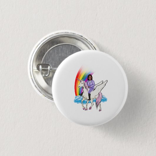 KAMALA HARRIS EENHOORN EN REGENBOOG RONDE BUTTON 3,2 CM (Voorkant /achterkant)