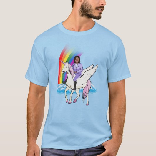KAMALA HARRIS EENHOORN EN REGENBOOG T-SHIRT (Voorkant)