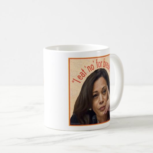 Kamala Harris eet NO voor ontbijt mok (Voorkant rechts)
