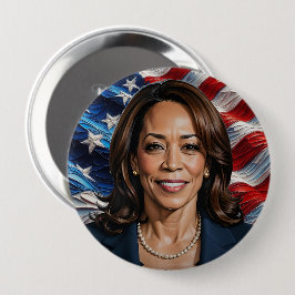 Kamala Harris en Amerikaanse vlag Ronde Button 4,0 Cm