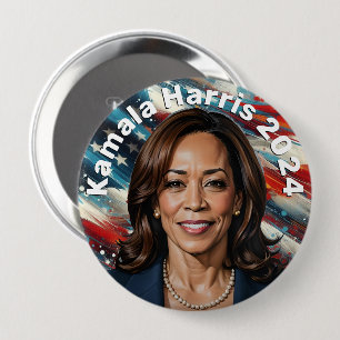 Kamala Harris en Amerikaanse vlag Ronde Button 4,0 Cm