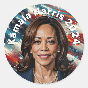 Kamala Harris en Amerikaanse vlag Ronde Sticker