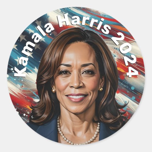 Kamala Harris en Amerikaanse vlag Ronde Sticker (Voorkant)