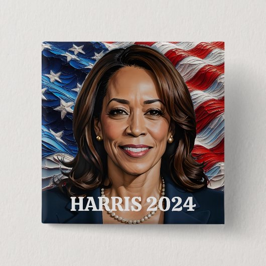Kamala Harris en Amerikaanse vlag Vierkante Button 5,1 Cm (Voorkant)